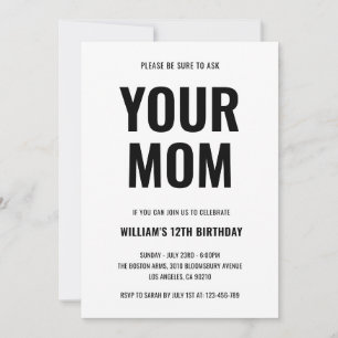 Your Mom Funny Joke Teen 12th Birthday Invitation