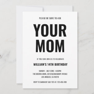 Your Mom Funny Joke Teen 14th Birthday Invitation