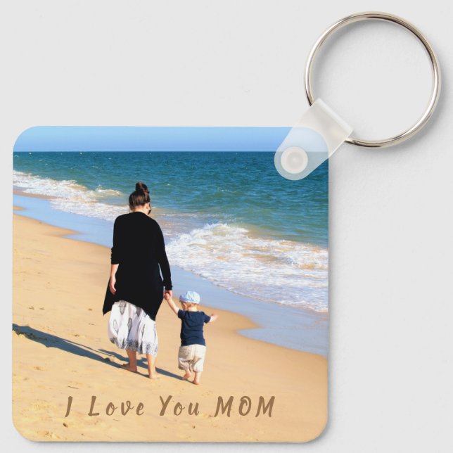 Your Mom Photo Keychain Gift Text - I Love You MOM (Back)