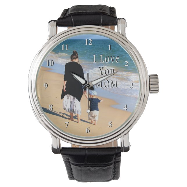 Your Mom Photo Watch Gift Text - I Love You MOM (Front)