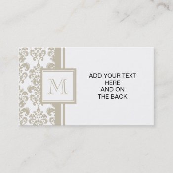Your Monogram  Beige Damask Pattern 2 Business Card by GraphicsByMimi at Zazzle