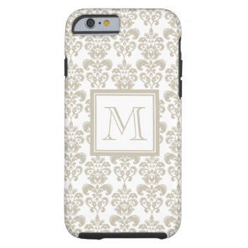 Your Monogram  Beige Damask Pattern 2 Tough Iphone 6 Case by GraphicsByMimi at Zazzle
