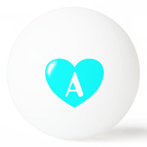 Your Monogram Big Turquoise Heart Ping Pong Ball