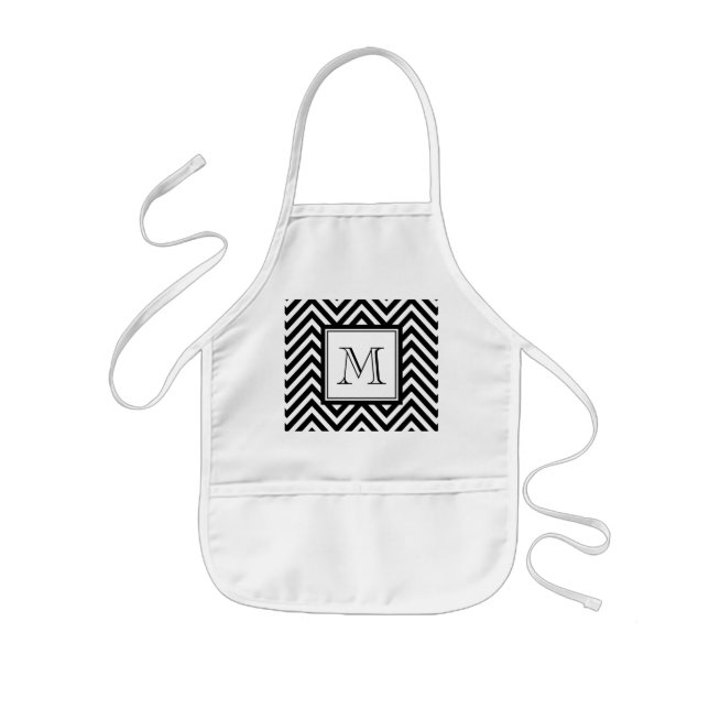 YOUR MONOGRAM, BLACK CHEVRON KIDS' APRON (Front)