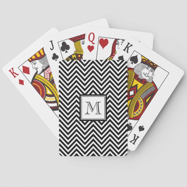 YOUR MONOGRAM, BLACK CHEVRON POKER CARDS (Back)