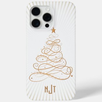 Your Monogram  Golden Filigree Christmas Tree Iphone 15 Pro Max Case by NancyTrippPhotoGifts at Zazzle