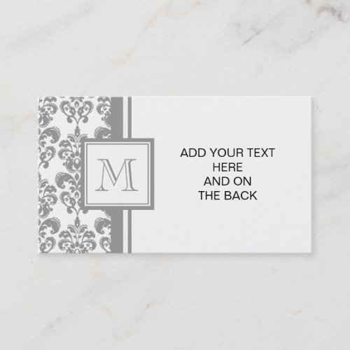 Your Monogram, Grey Damask Pattern 2 Business Card Templates