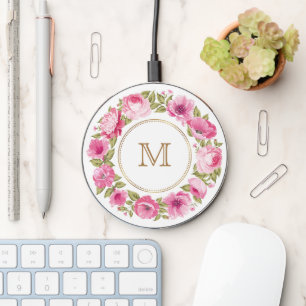 Your Monogram in a Flower Frame Wireless Charger