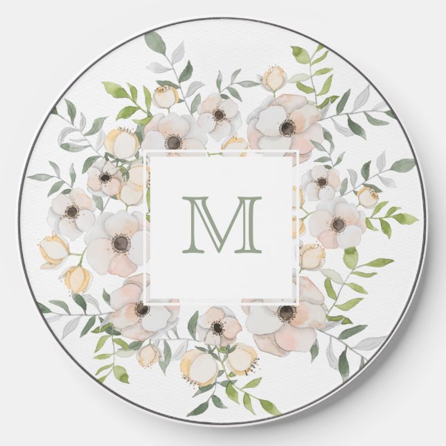 Your Monogram in a Flower Frame Wireless Charger (Front)