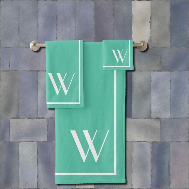 Your monogram in Biscay Green color Bath Towel Set (Creator Uploaded)