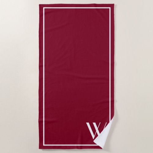 Your monogram in burgundywhite  beach towel