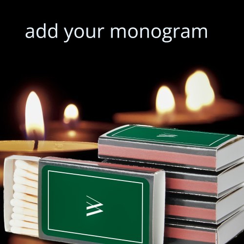 Your monogram in dark greenwhite   matchboxes