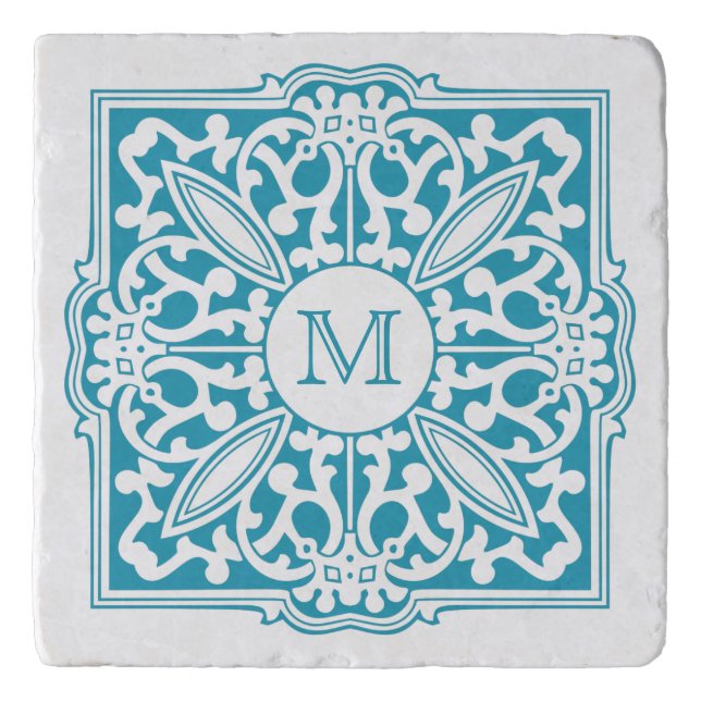 YOUR MONOGRAM in decorative frame custom trivets (Front)