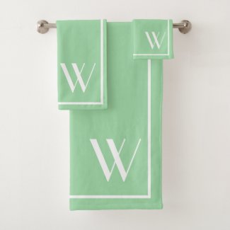 Your monogram in green ash&white bath towel set