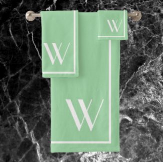 Your monogram in green ash&white bath towel set