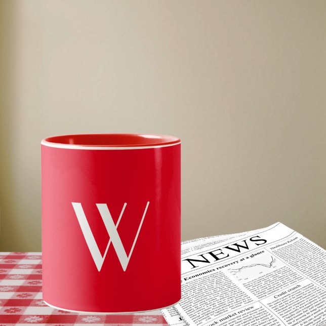 Your monogram in red &white   Two-Tone coffee mug (Creator Uploaded)