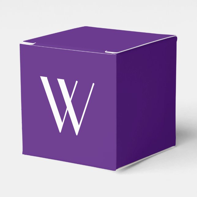 Your monogram in royal purple favor boxes (Front Side)