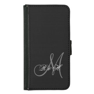 YOUR MONOGRAM INITIALS | SIMPLE BLACK GREY SAMSUNG GALAXY S5 WALLET CASE