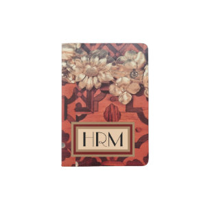 Your Monogram, Inlaid Wood & Gold Floral image Passport Holder