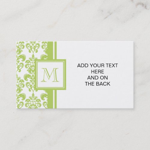 Your Monogram, Light Green Damask Pattern 2 Business Card