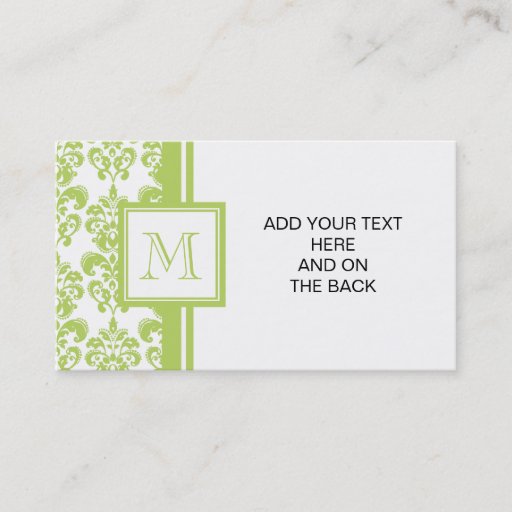 Customizable Your Monogram, Light Green Damask Pattern 2 Business Card