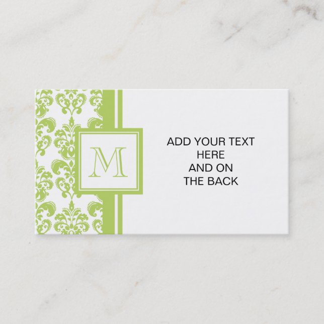 Your Monogram, Light Green Damask Pattern 2 Business Card (Front)