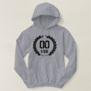 Your Monogram NUMBER Plus Text Laurels Embroidery Embroidered Hoodie