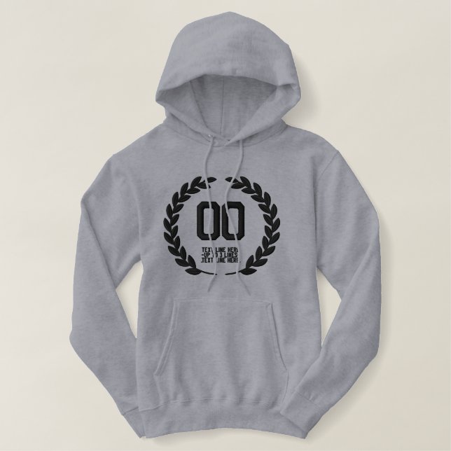 Your Monogram NUMBER Plus Text Laurels Embroidery Embroidered Hoodie (Design Front)