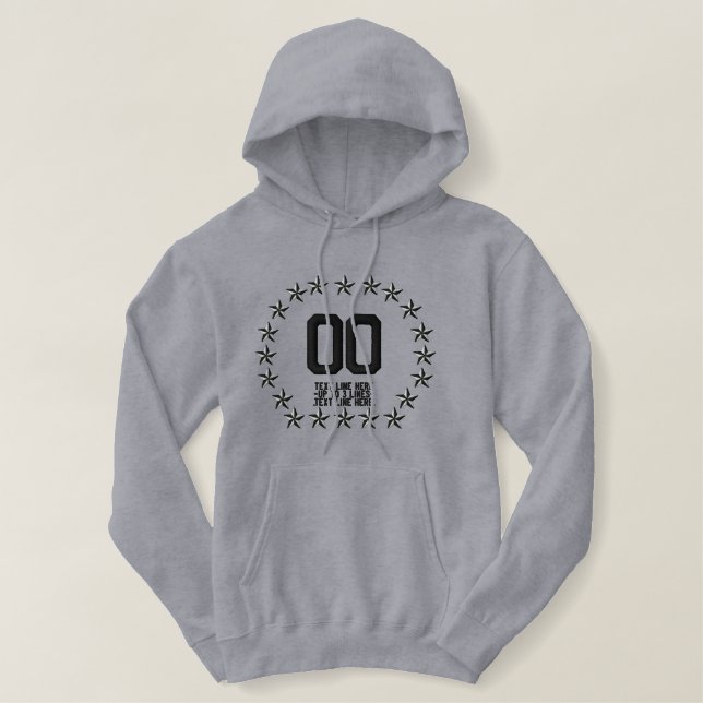 Your Monogram NUMBER Plus Text Stars Embroidery Embroidered Hoodie (Design Front)