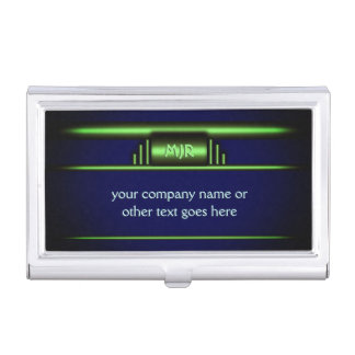 Your monogram on art deco electric green and blue business card case