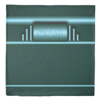 Your monogram on deluxe art deco blue and teal duvet cover