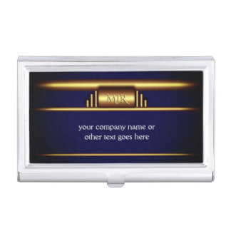Your monogram on deluxe art deco brass and blue business card holder