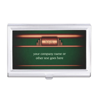 Your monogram on deluxe art deco copper and green case for business cards