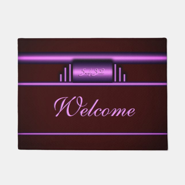 Your monogram on deluxe art deco purple and maroon doormat (Front)