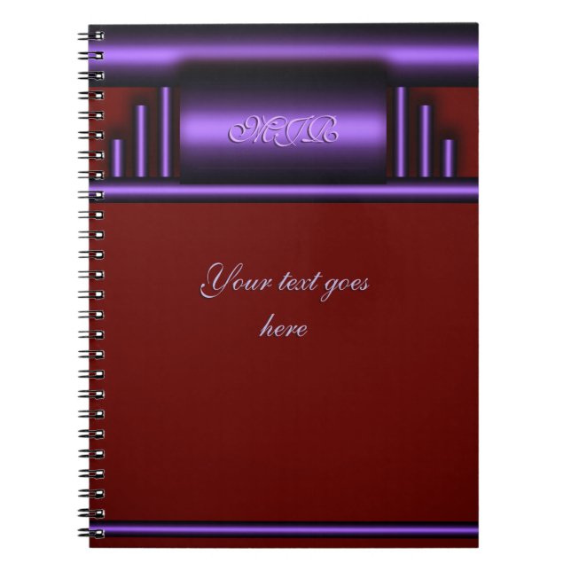 Your monogram on deluxe art deco purple and maroon notebook (Front)