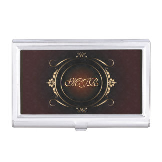 Your monogram on luxury burgundy and gold business card holder