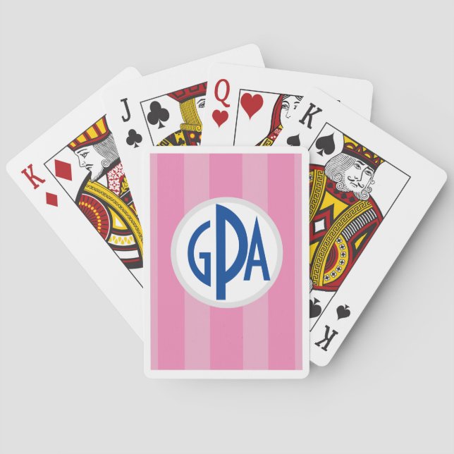 Your monogram on Raspberry “Beach Chair Stripes” Poker Cards (Back)
