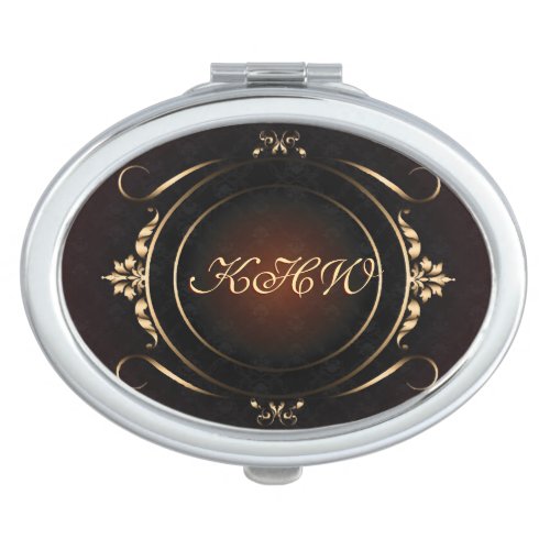 Your monogram on royal burgundy and gold vanity mirror