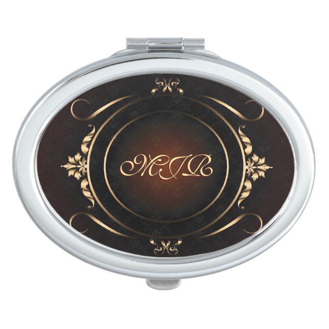 Your monogram on royal burgundy and gold vanity mirror (Front)