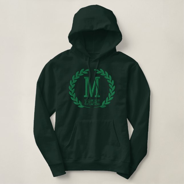 Your Monogram Plus Text Laurels Embroidery Embroidered Hoodie (Design Front)