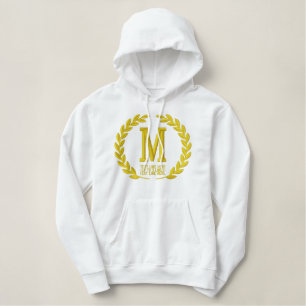 Your Monogram Plus Text Laurels Embroidery Embroidered Hoodie