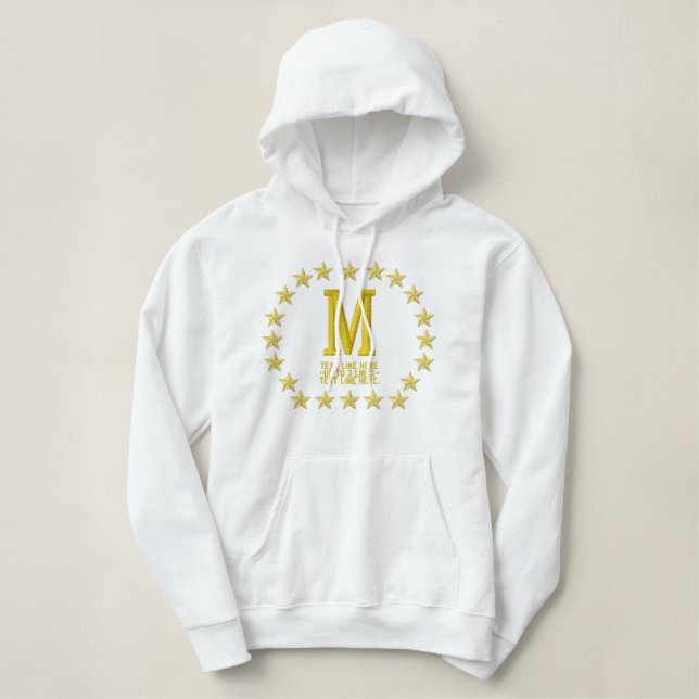 Your Monogram Plus Text Stars Embroidery Embroidered Hoodie (Design Front)
