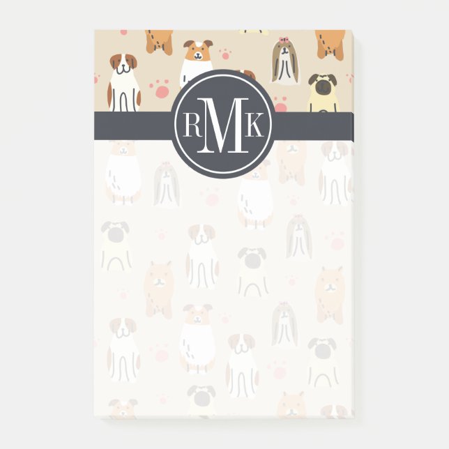Your Monogram | Puppies & Paws Post-it Notes (Front)