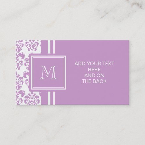 Your Monogram, Purple Damask Pattern 2 Business Card Templates