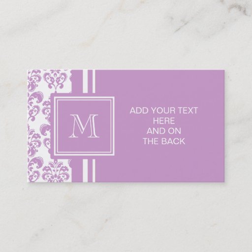 Customizable Your Monogram, Purple Damask Pattern 2 Business Card Templates
