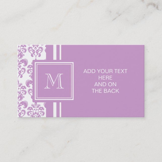 Your Monogram, Purple Damask Pattern 2 Business Card (Front)