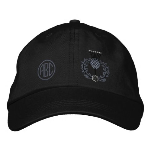 Your Monogram Scottish Thistle Scotland in Black Embroidered Baseball Hat