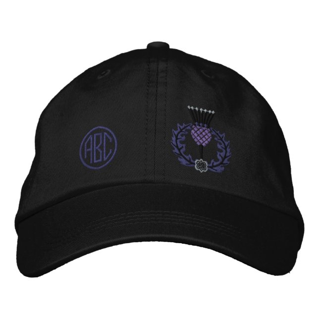 Your Monogram Scottish Thistle Scotland in Black Embroidered Baseball Hat (Front)