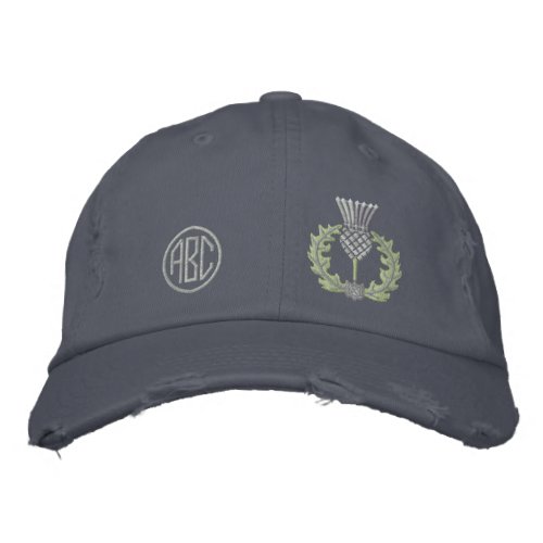 Your Monogram Scottish Thistle Scotland in silver Embroidered Baseball Cap