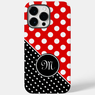 Your Monogram Stylish Polka Dots Red Black White Case-Mate iPhone 14 Pro Max Case